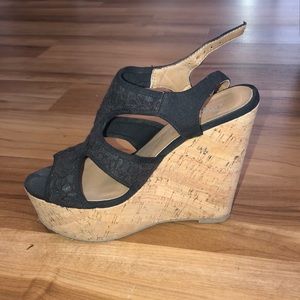Black Cork Wedge Heels